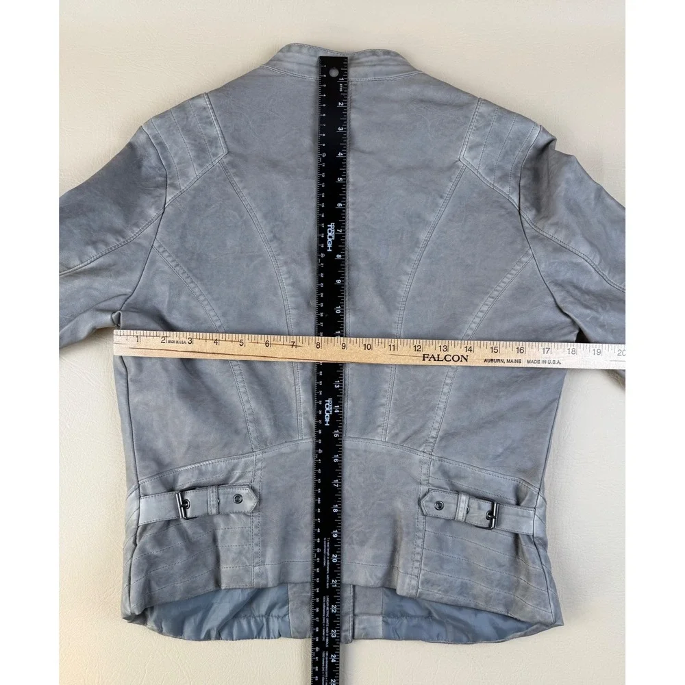 Edgy Moto Jacket‎ Distressed Grey Faux Leather Medium Joujou